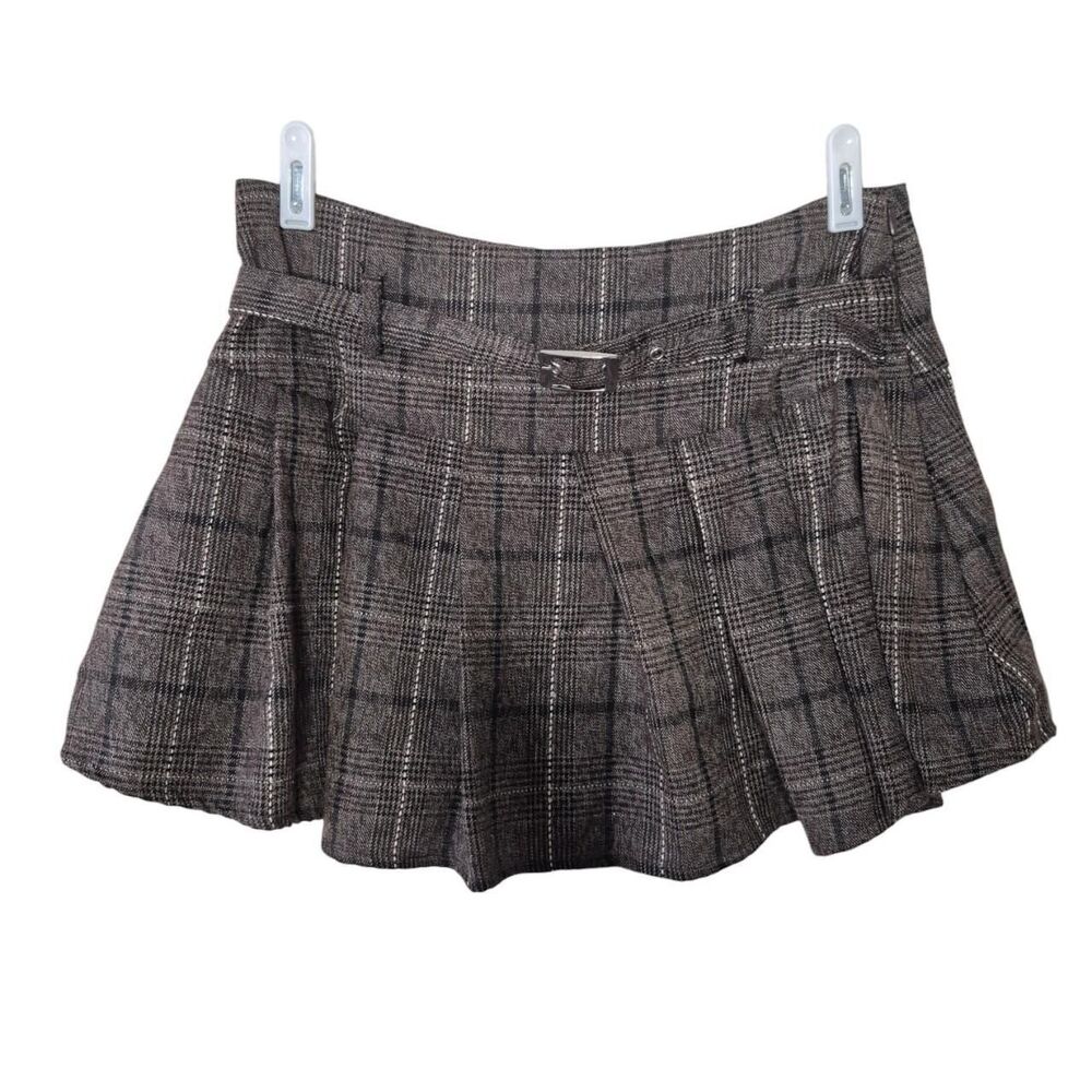 SHEIN Brown Plaid Pleated Belted Mini Skirt Academia Preppy Twee Size Small